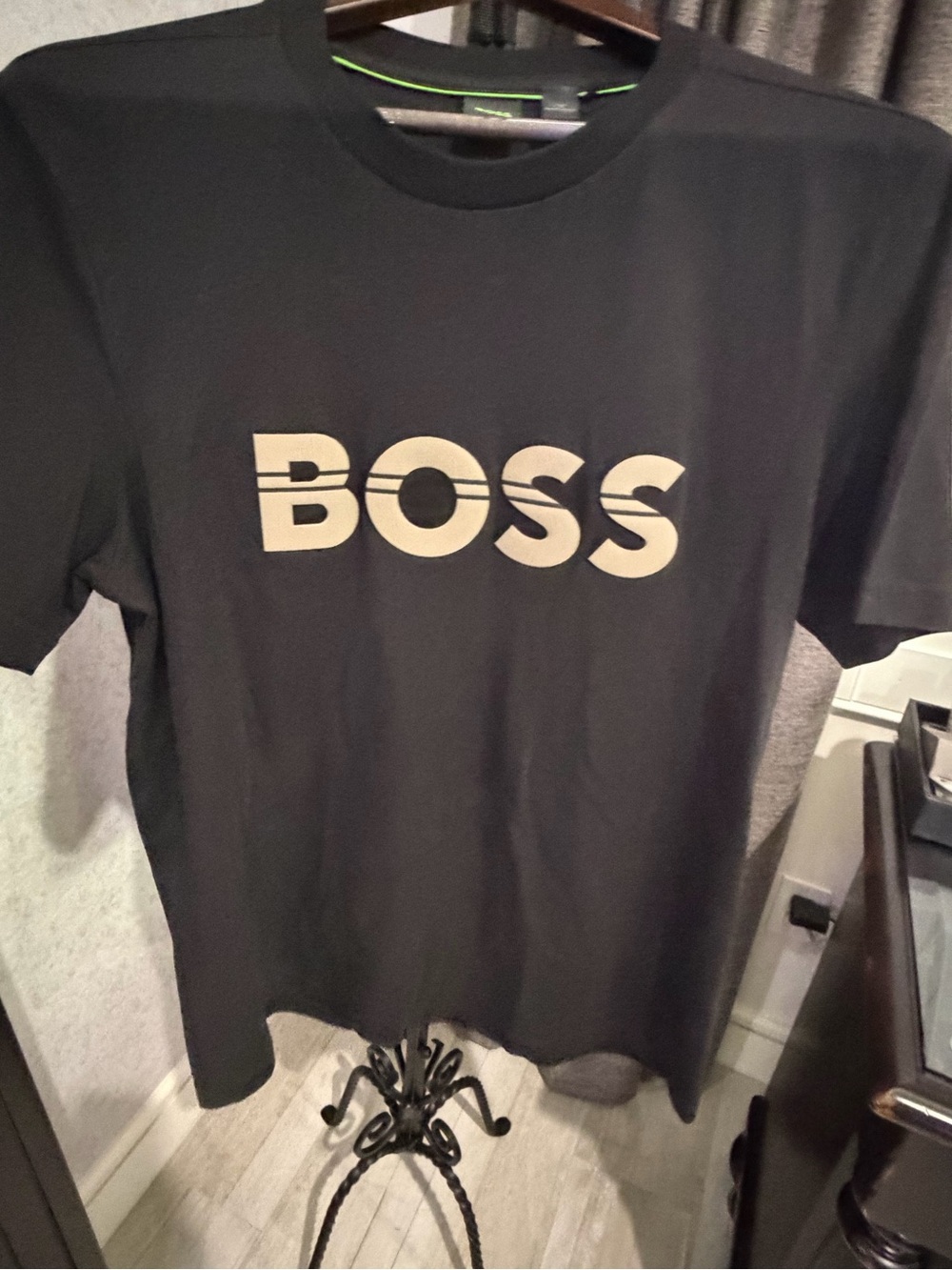Boss mens Black Short-Sleeve Tee with Cream Logo